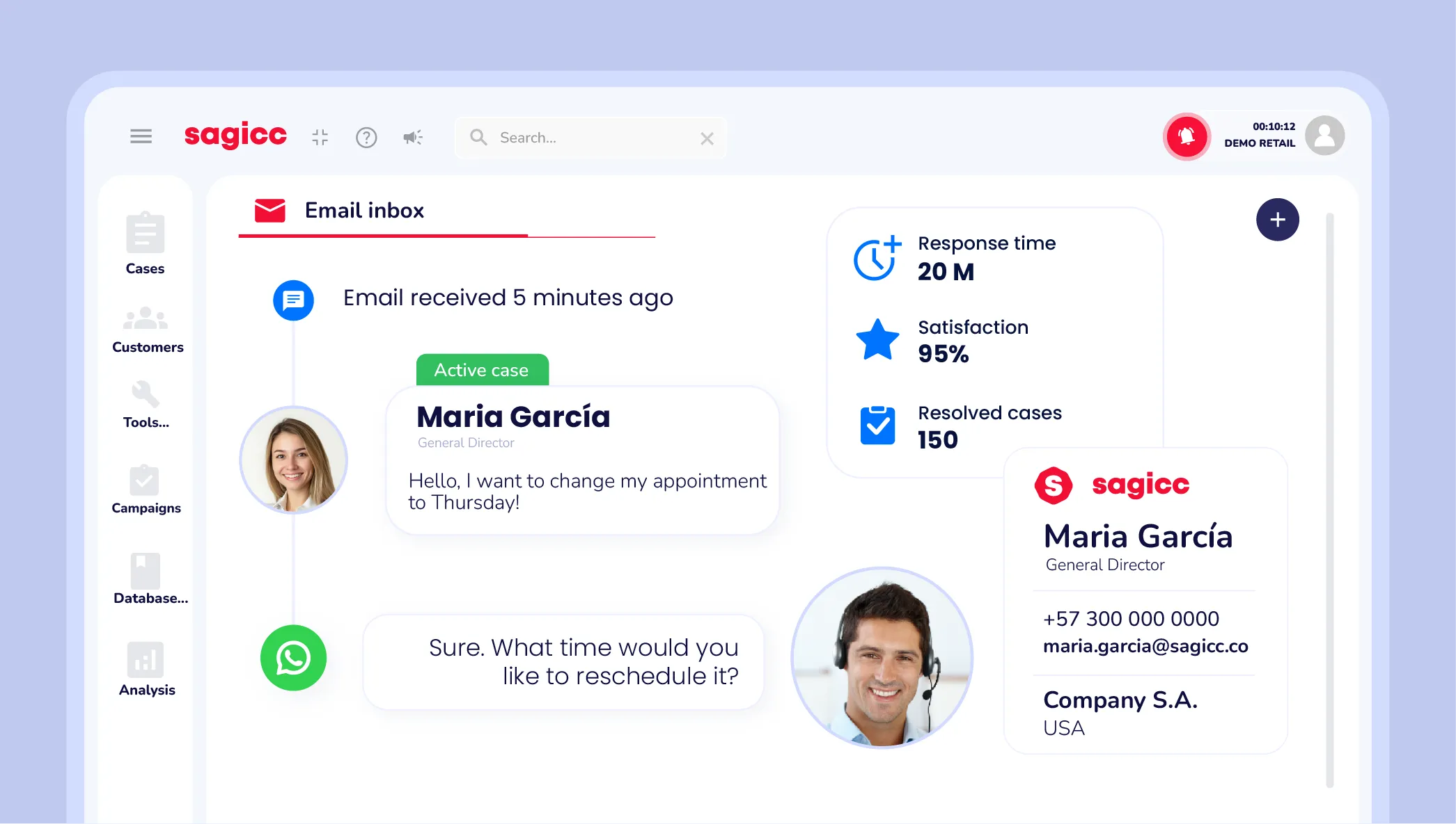 Email workspace inside Sagicc