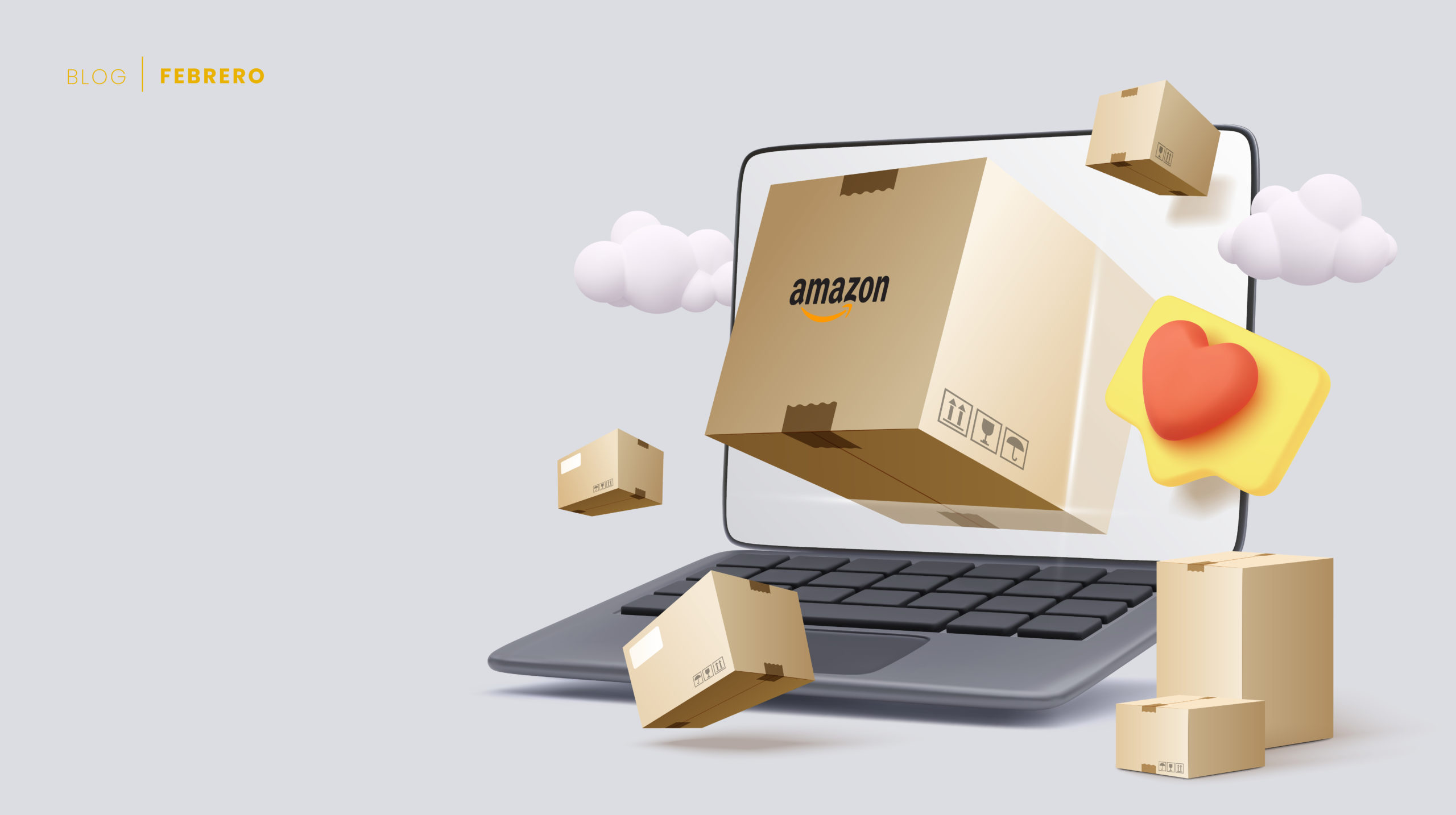 Caja de amazon saliendo por una pantalla de ordenador